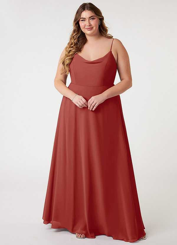 Azazie Daenerys Bridesmaid Dresses Terracotta A-Line Cowl Chiffon Dress image1