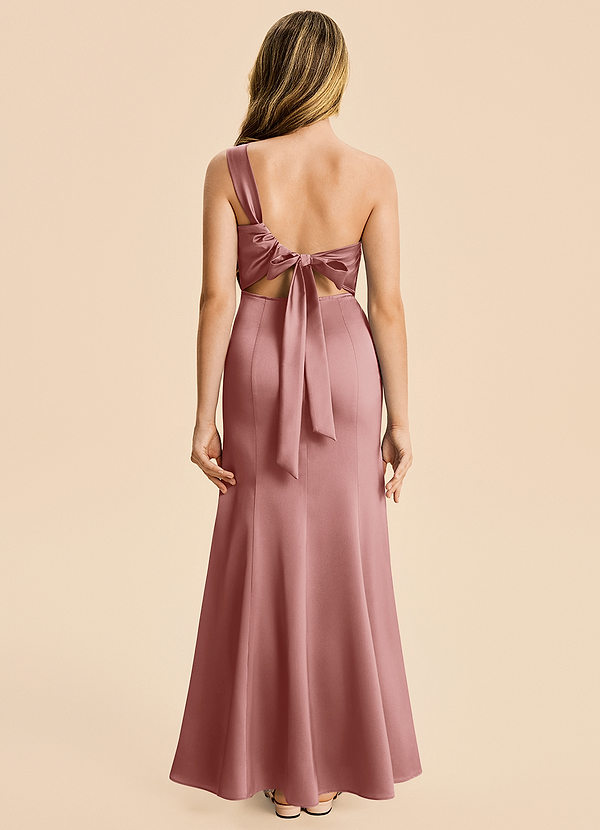 Azazie Ren Junior Robe Trapèze en Satin extensible Plissé Rose Poussiéreuse image1