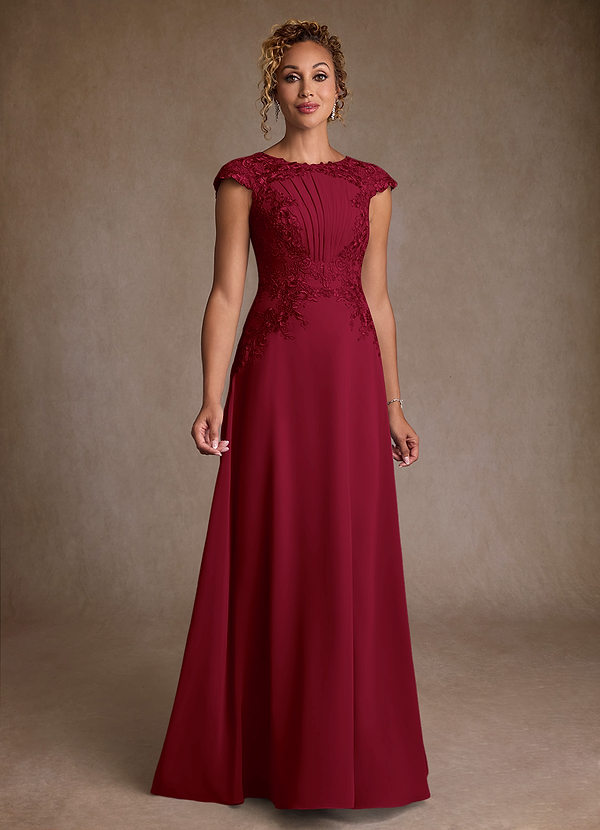 Azazie Christi Vestidos de Madre de la Novia Vestido de Borgoña de Gasa de Corte en A con Encaje image1