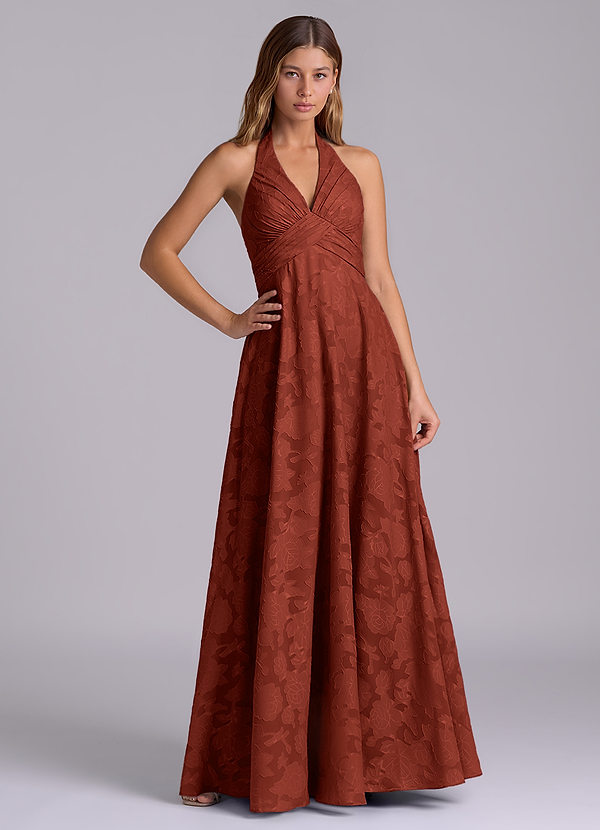 Azazie Tessie Brudtärneklänningar Klä av A-Linje i Blommig Utbrändhet Plisserad Terrakotta image1