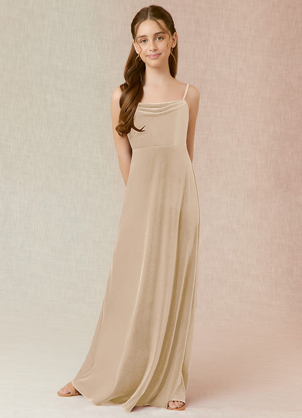 Azazie Solange Junior Champagne A-Line Velvet Dress image1