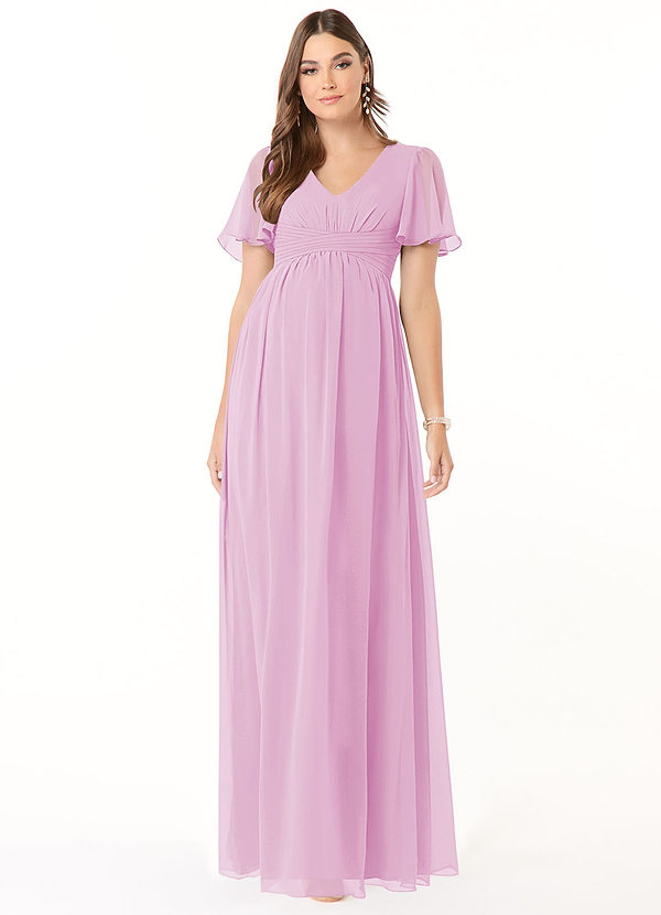 Azazie Verna Maternity Bridesmaid Dresses A-Line V-Neck Ruched Chiffon Floor-Length Dress image1