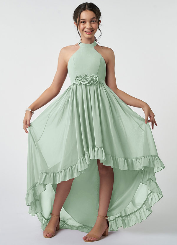 Azazie Hermione Junior Agave A-Line Chiffon Dress image1