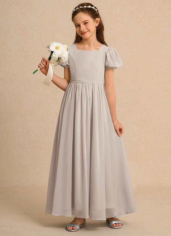 Azazie Lilia Junior Formal Flower Girl Dresses Frost A-Line with Sleeves Chiffon Dress image1