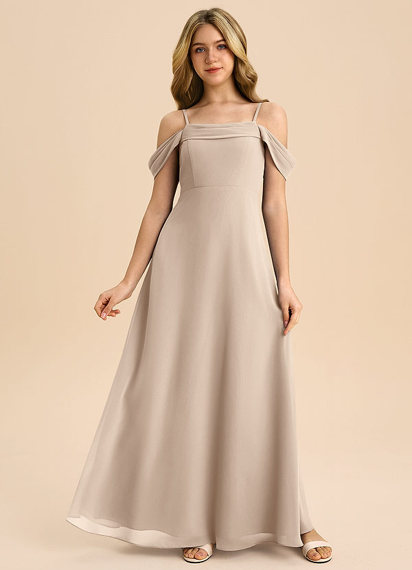 Azazie Anselie Junior Vestido de Gris Pardo de Gasa de Corte en A con Vestidos sin tirantes image1