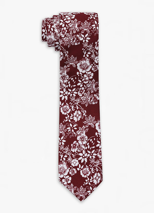 front Red and White Floral Patterned Tie