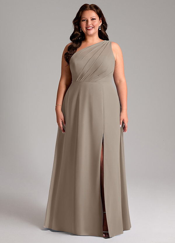 Azazie Phaedra Abiti da Damigella Abito A-Line in Chiffon Monospalla Taupe image1