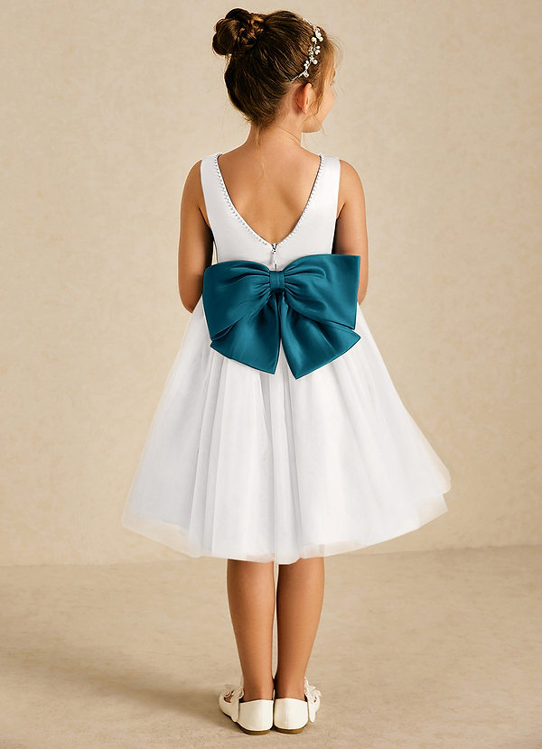 Azazie Seline Flower Girl Dresses Ivory Ink Blue A-Line Bow Tulle Dress image1