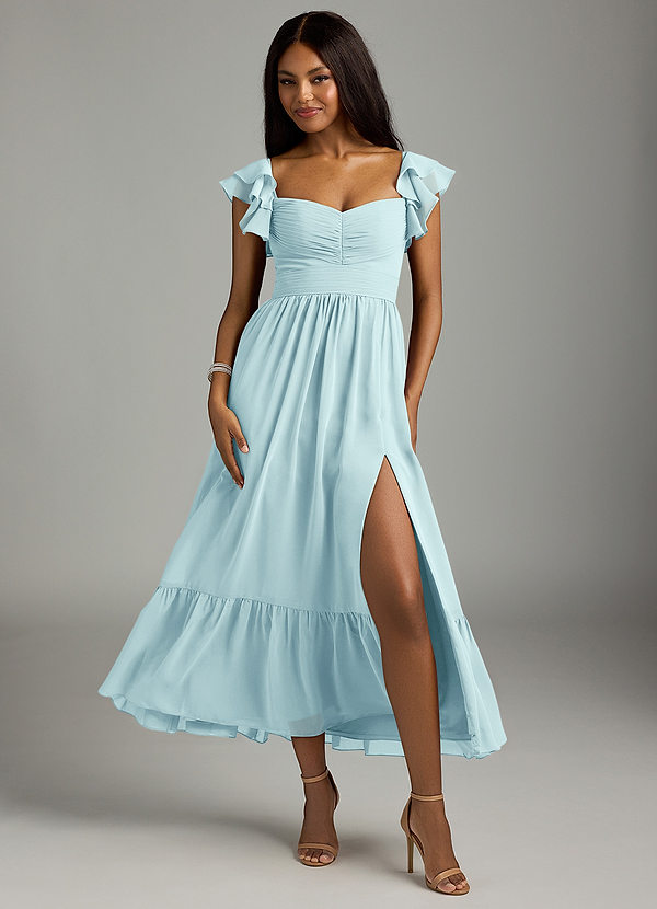 Azazie Anaya Bridesmaid Dresses Sea Glass A-Line Pleated Chiffon Dress image1