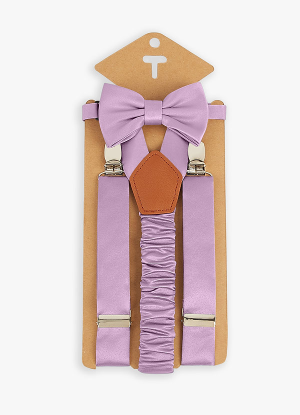 front Boy's Matching Matte Satin Bow Tie & Suspenders Set