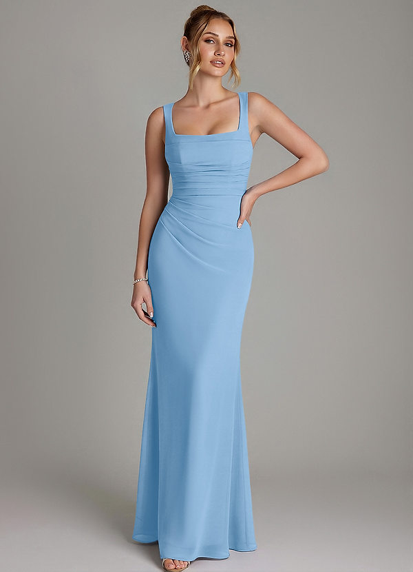 Azazie Agustina Bridesmaid Dresses Powder Blue Mermaid Corset Chiffon Dress image1