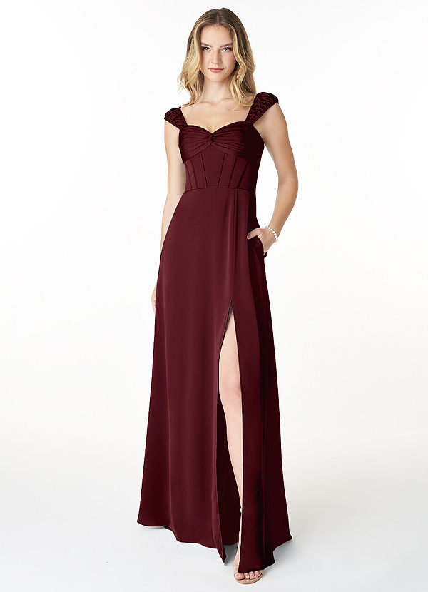 Azazie Eve Bridesmaid Dresses A-Line Convertible Pockets Stretch Satin Floor-Length Dress image1