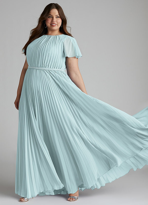 Azazie Kara Schlichte Brautjungfernkleider A-Linie Plissee Chiffon Bodenlänge Kleid image1