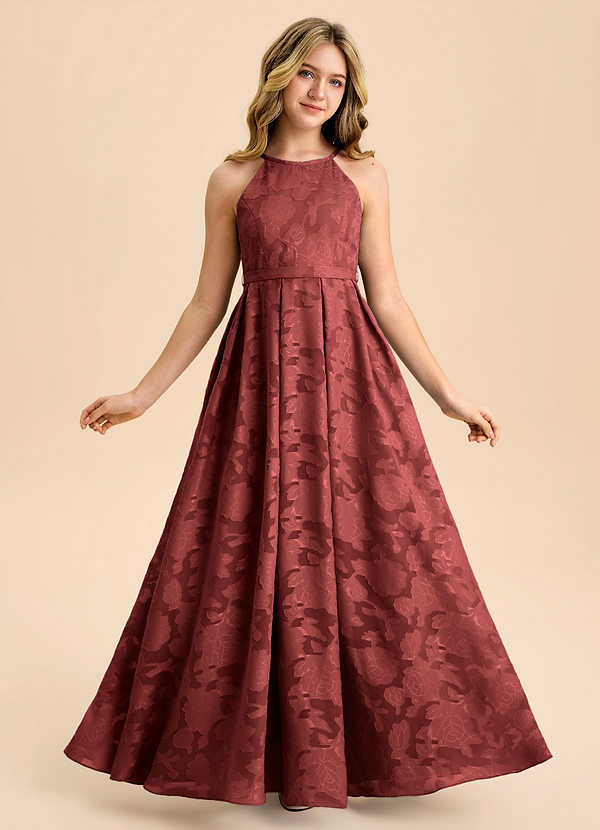 Arianthe Junior Terracotta A-Line Pleated Floral Burnout Dress image1
