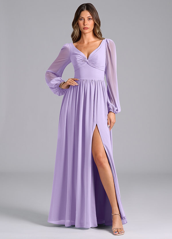 Azazie Teri Vestidos Dama de Honor Vestido de Lila de Gasa de Corte en A con Manga larga image1