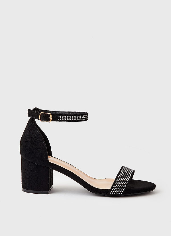 front Sandalen mit schimmerndem Riemen und Blockabsatz