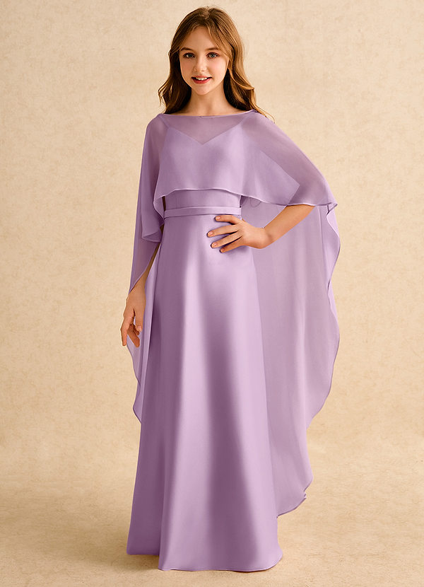 Azazie Fishie Girls Formal Robes de Fillette d'Honneur Robe Trapèze en Mat Satiné Glycine image1