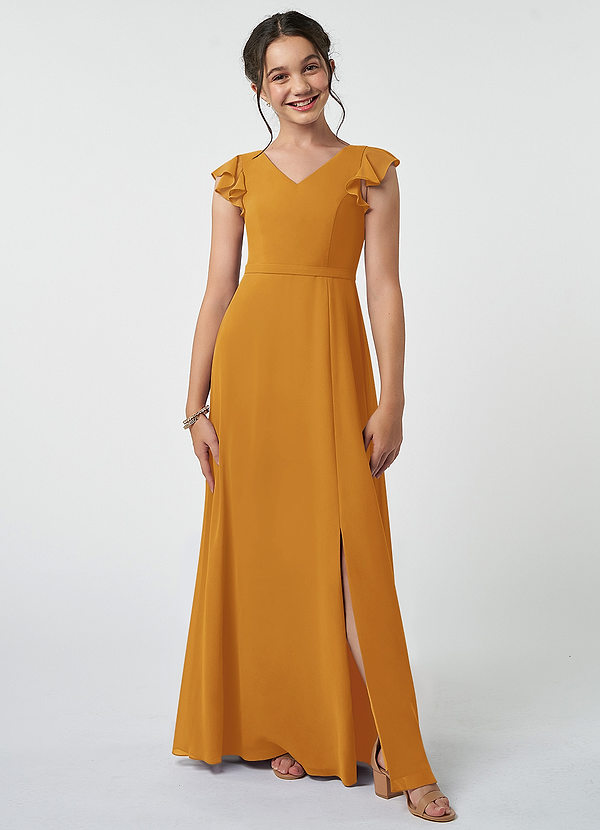 Azazie Claudine Junior Butterscotch A-Line Pleated Chiffon Dress image1