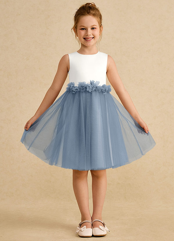 Azazie Louisa Abiti da Ragazza di Fiori Abito A-Line in Tulle Senza Maniche Avorio Blu Polvere image1