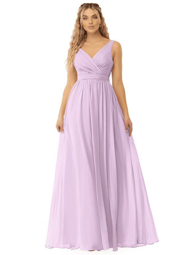 Azazie Kora Bridesmaid Dresses Frosted Lilac A-Line Pleated Chiffon Dress image1