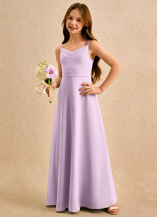 Azazie Hollie Girls Formal Blumenkinder Kleider A-Linie Herzausschnitt Chiffon Kleid Frostiges Flieder image1