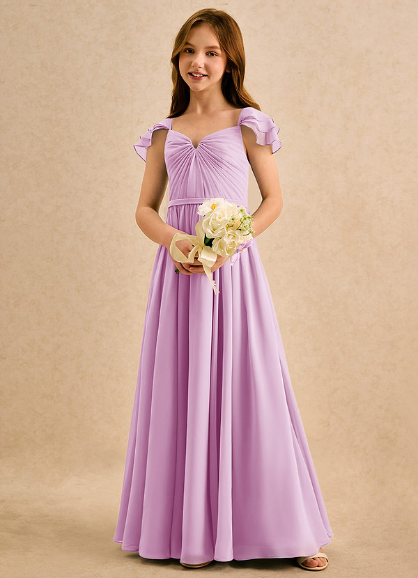 Azazie Meimei Girls Formal Vestidos de Niña de Flores Vestido de Rosa Caramelo de Gasa de Corte en A con Plisado image1