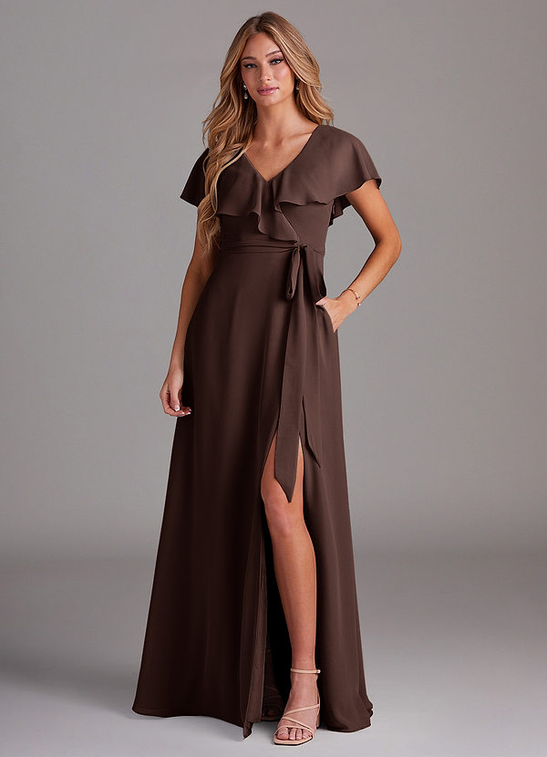Azazie Lainey Bridesmaid Dresses Ganache A-Line with Pockets Chiffon Dress image1