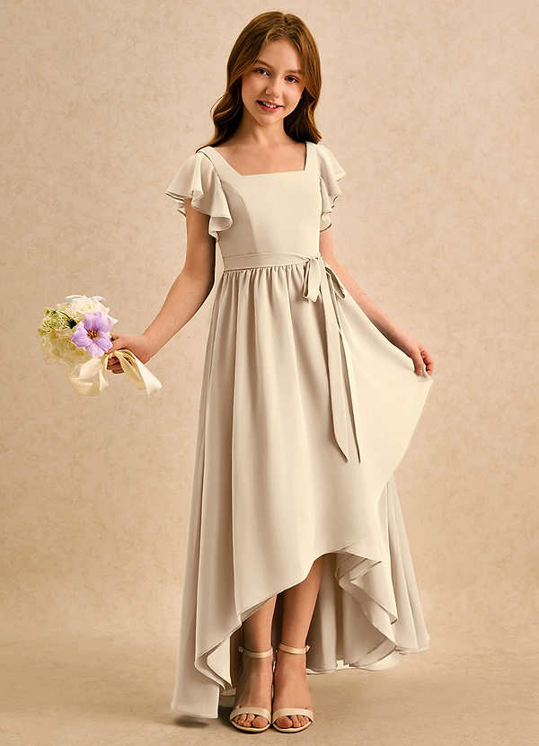 Azazie Milly Girls Formal Flower Girl Dresses Champagne A-Line Pleated Chiffon Dress image1