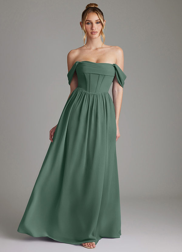 Azazie Caterina Bridesmaid Dresses Sea Moss A-Line Corset Chiffon Dress image1