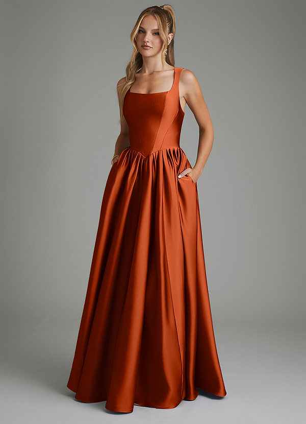 Azazie Nevaeh Bridesmaid Dresses Paprika A-Line Corset Stretch Satin Dress image1