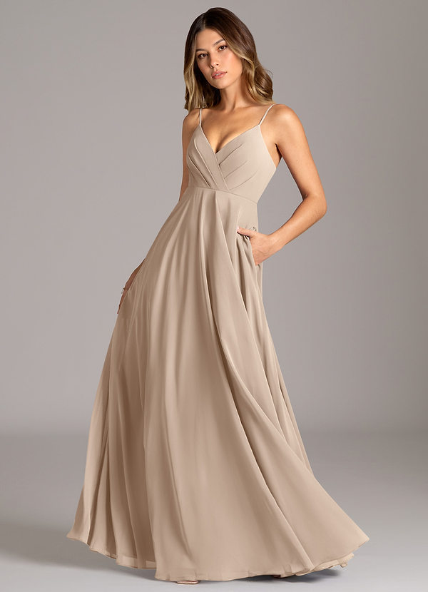 Azazie Amani Bridesmaid Dresses Taupe A-Line Pleated Chiffon Dress image1