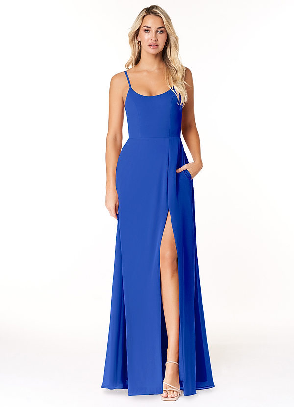 Doris Cabestro Gasa Maxi Vestido De Dama De Honor Azul Royal