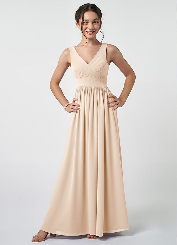 Azazie Keyla Junior White Alabaster A-Line Pleated Chiffon Dress image1