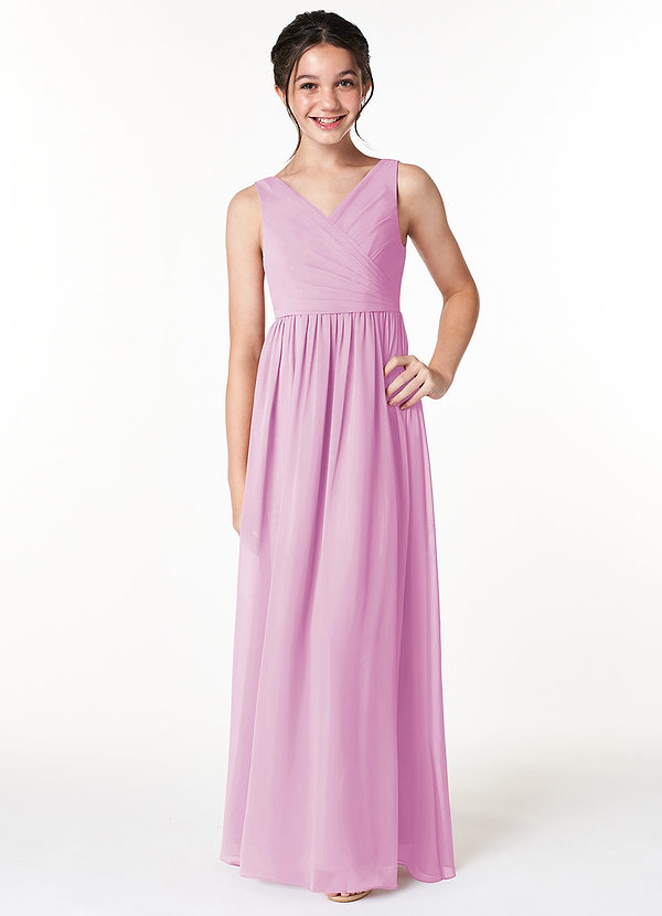 Azazie Sawyer Junior Candy Pink A-Line Pleated Chiffon Dress image1