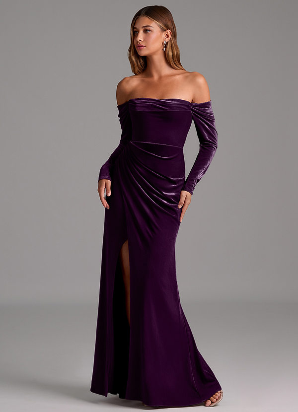 Azazie Hallie Robes Demoiselle d'honneur Robe Sirène Convertible en velours Manche longue Grain De Raisin image1