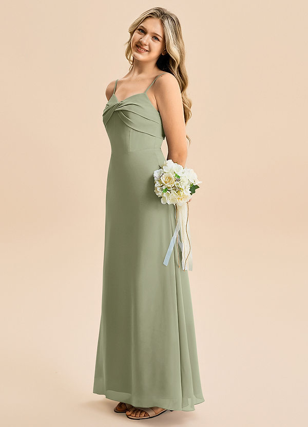 Azazie Jordyn Junior Linia A Dekolt w kształcie serca Szyfon Długość podłogi Młodsza druhna Sukienka image1