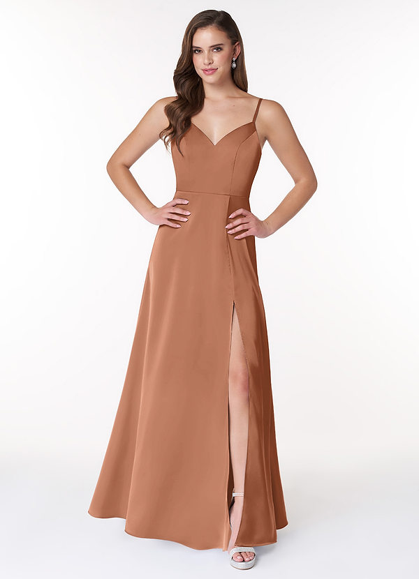 Azazie Alexandria Bridesmaid Dresses A-Line Bow Stretch Satin Floor-Length Dress image1