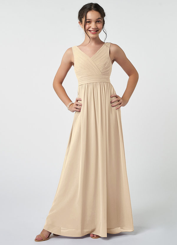 Azazie Kora Vestido de Champán de Gasa/ Chiffon de Acampanado con Plisado image1