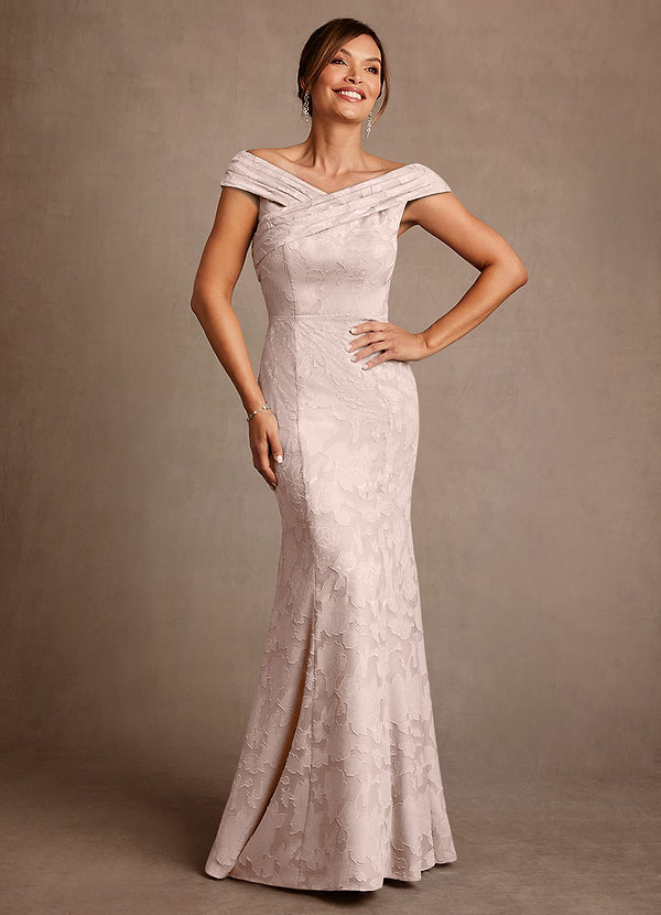 Azazie Aberdeen Mother of the Brides Dresses Blushing Pink Sheath Pleated Floral Burnout Dress image1