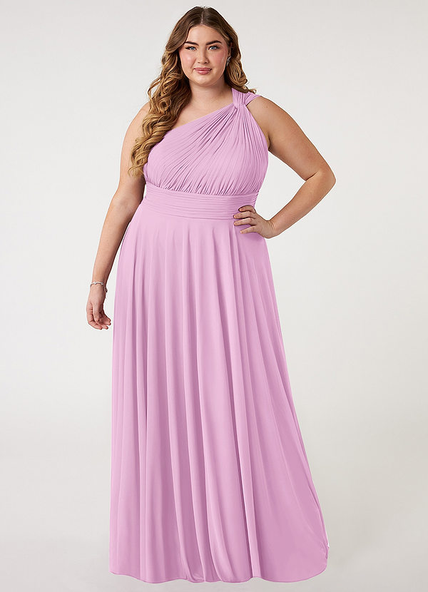 Azazie Charlize Bridesmaid Dresses Candy Pink A-Line One Shoulder Mesh Dress image1