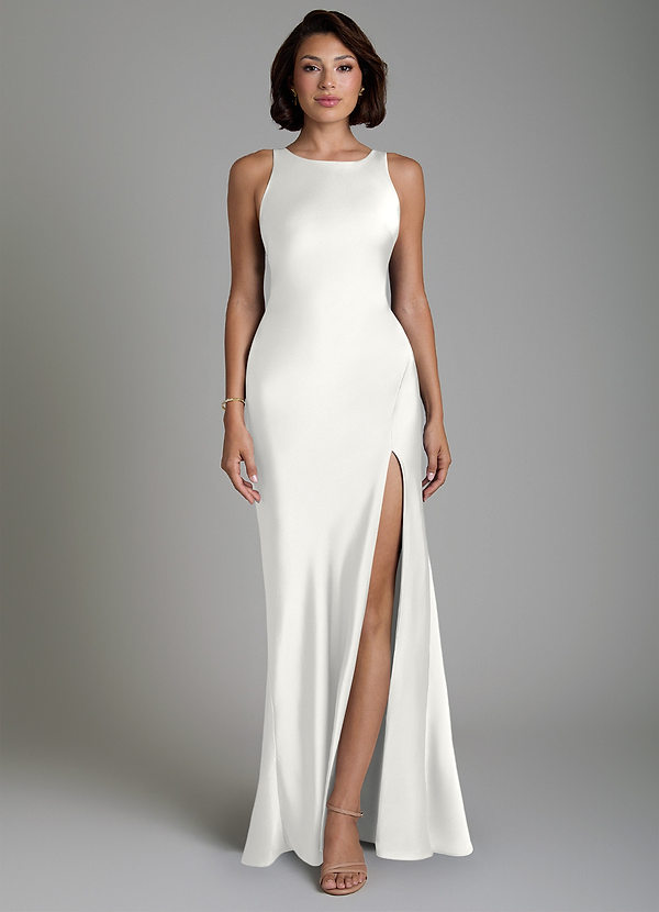 Azazie Dariah Brudtärneklänningar Klänning av Sjöjungfru i Stretch Satin Sidoslits Vit image1