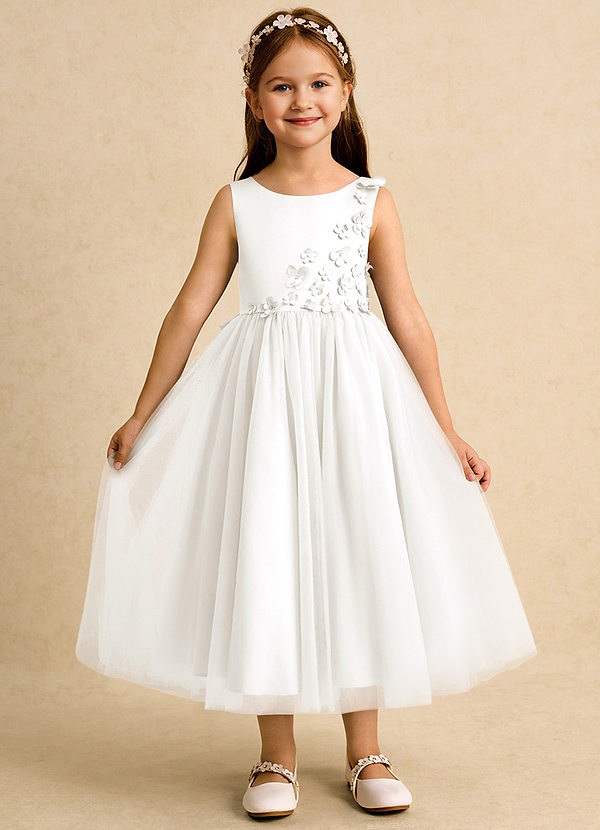 Azazie Malva Vestidos de Niña de Flores Vestido de Marfil de Tul de Princesa con Lazo image1