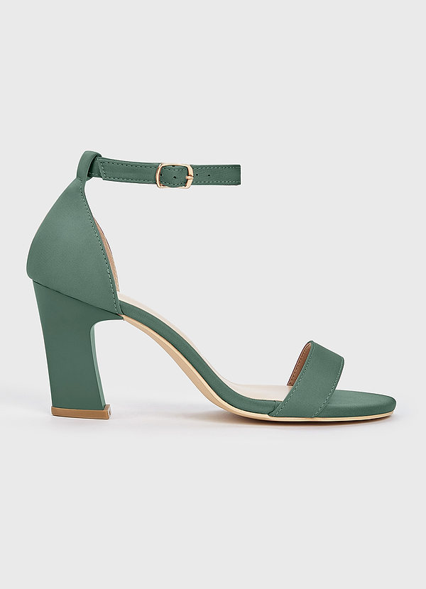 front Matching Color Stretch Satin One Strap Buckle Chunky Heel Sandals