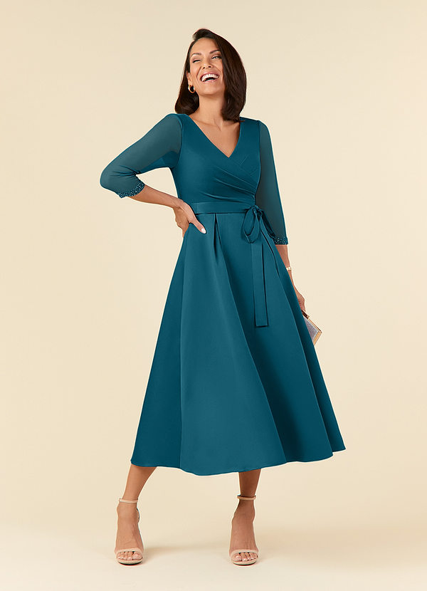 Azazie Maritza Mother of the Brides Dresses Ink Blue A-Line Pleated Matte Satin Dress image1