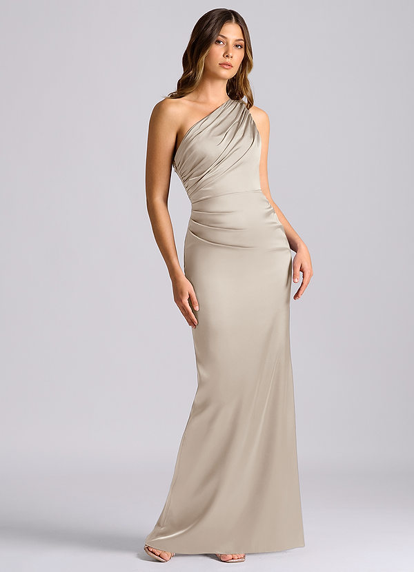 Azazie Akilah Brudtärneklänningar Klä av Sjöjungfru i Stretch Satin Ena axeln Frost image1