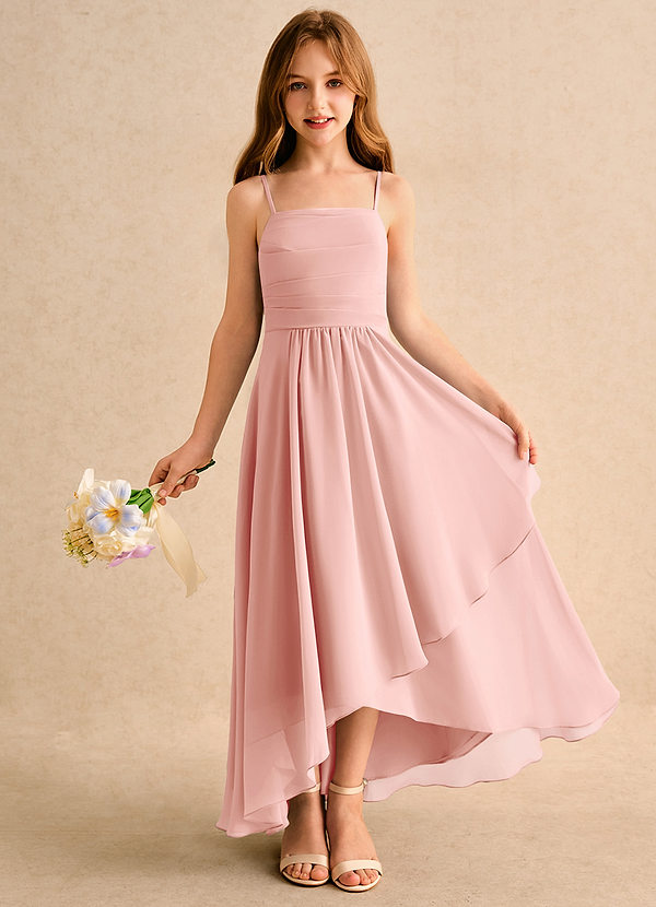 Azazie Twilight Dance Girls Formal Blumenkinder Kleider A-Linie Plissee Chiffon Kleid Rosettenrosa image1