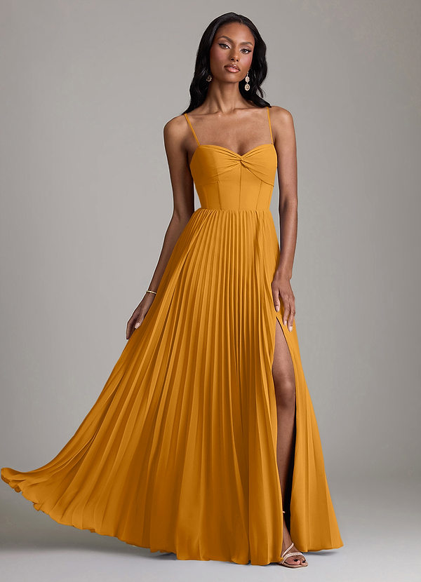 Azazie Akiko Abiti da Damigella Abito A-Line in Chiffon Scollo a Cuore Caramello image1