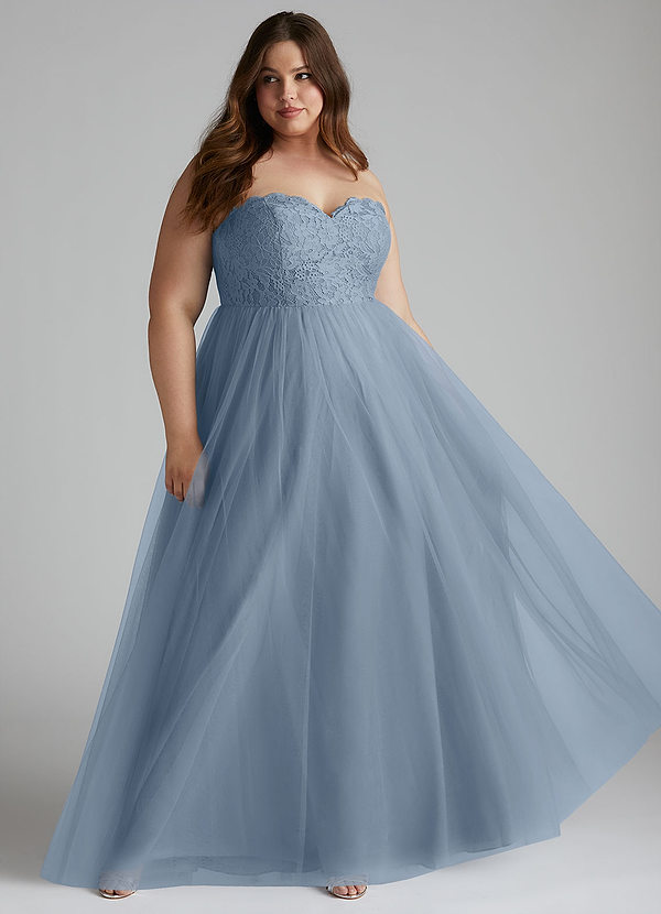 Azazie Roni Bridesmaid Dresses Dusty Blue A-Line Sweetheart Neckline Tulle Convertible Dress image1