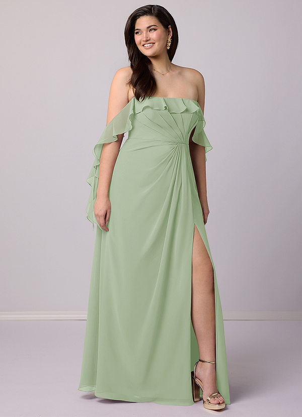 Barbie ♥ Azazie Bridesmaid Dresses Dusty Sage A-Line Off the Shoulder Chiffon Convertible Dress image1
