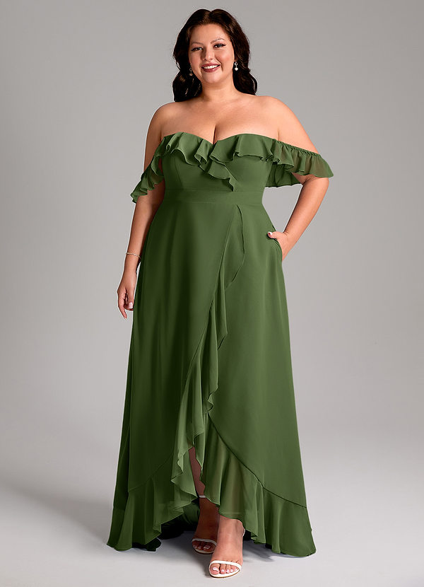 Azazie Lyra Bridesmaid Dresses Olive A-Line Chiffon Convertible Dress image1